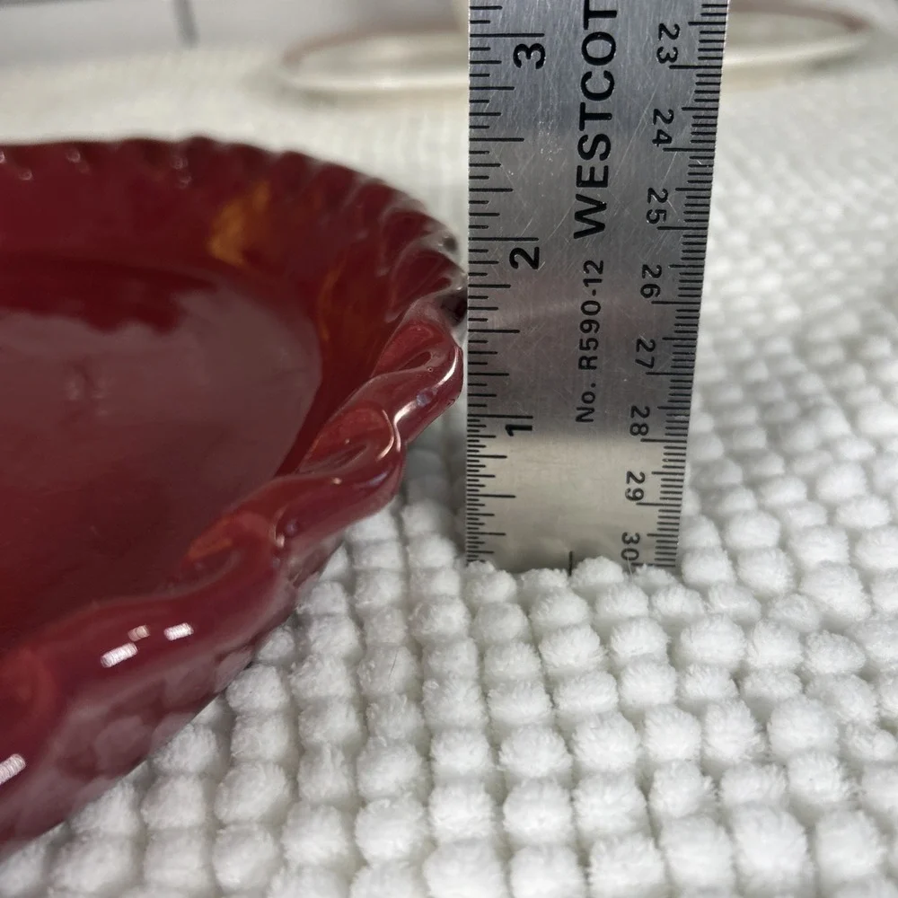 Bybee Pottery Burgundy Red Scalloped Rim Ceramic Pie Dish Signed BB Handmade KY